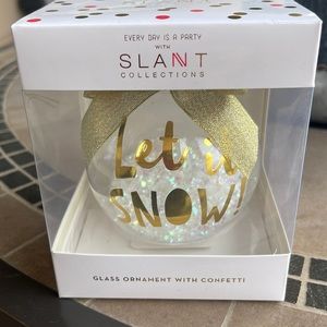 SLANT Glass Ball Christmas Ornament Glitter Filled w LET IT SNOW